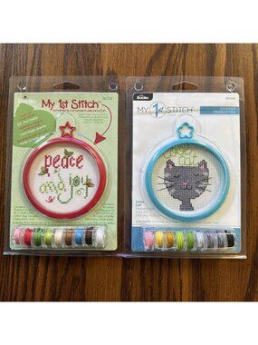 2 Bucilla My 1st Stitch Kits: Peace & Joy, Cool Cat NEW